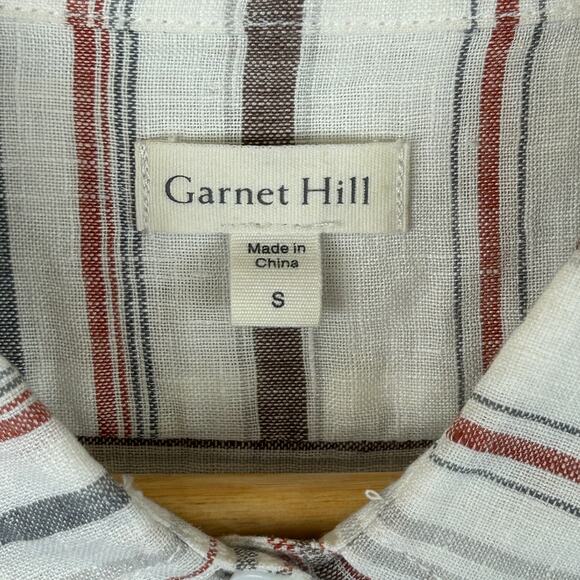 Garnet Hill Easy Linen Tunic Striped Button Up Top Long Sleeve Women's Size S - Picture 4 of 9